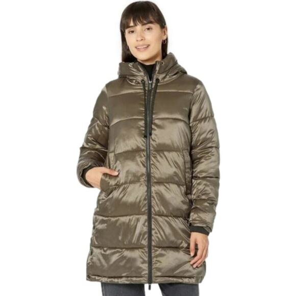 Sam Edelman Funnel Collar Water Repellent Puffer Coat Removable Hood Fern‎ Green - Picture 1 of 10
